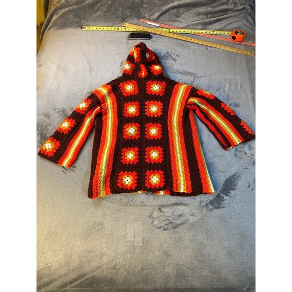 Crochet Hoodie, Sweater, Granny Square, 70's, Cottage Core, USA - Picture 1 of 11